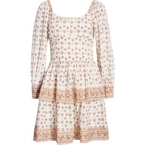 Cleobella Reina Border Print Long Sleeve Dress Square Neck Tiered Mini EUC XS